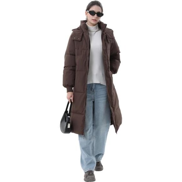 Long Puffer Jacket for Women, Coffee - Picture 3 of 6